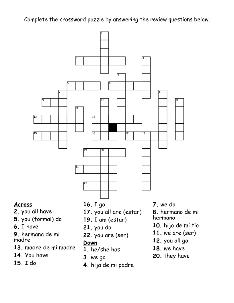 Complete The Crossword Puzzle By Answering The Review Questions Below WordMint