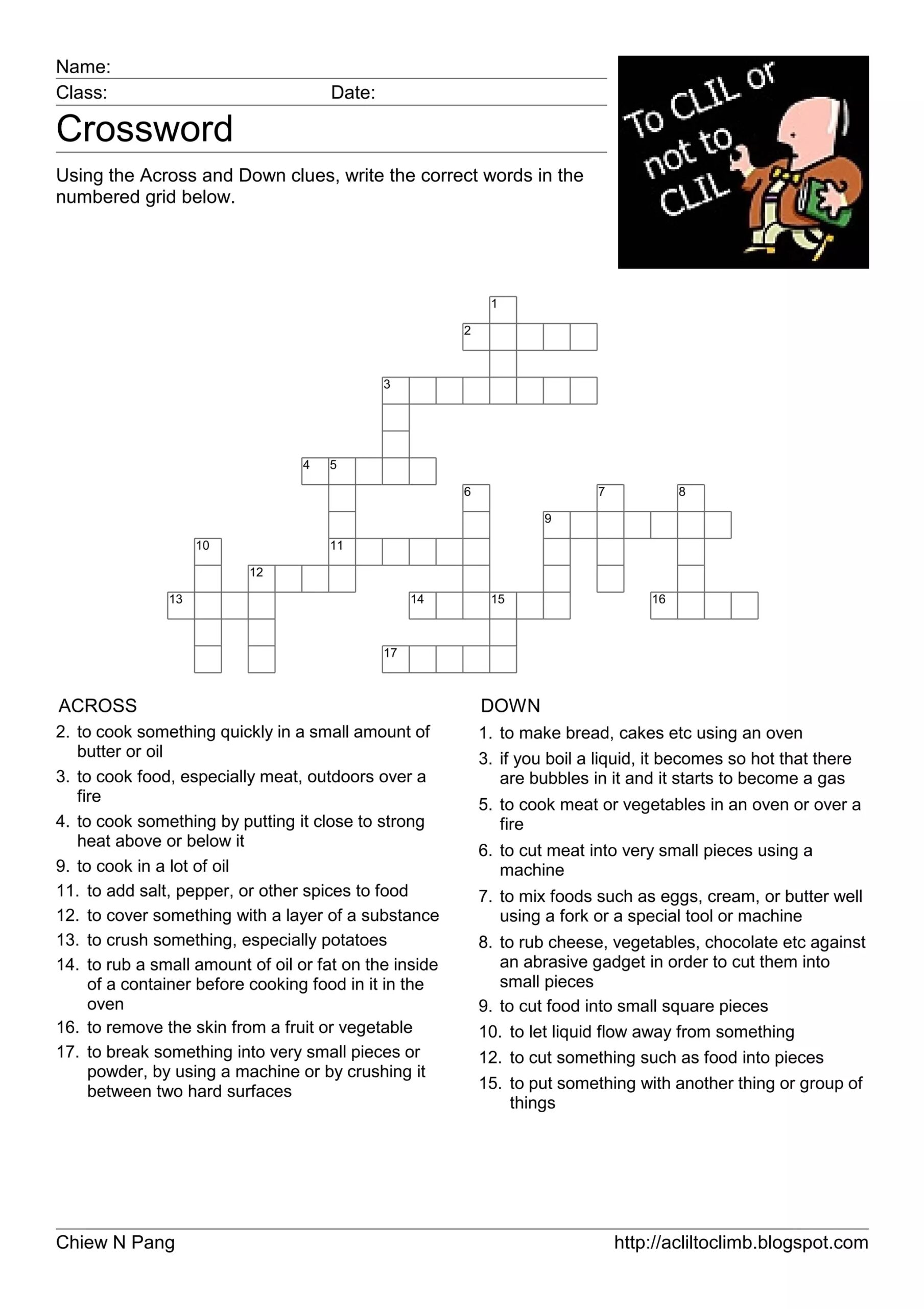 Cooking Verbs Crossword PDF