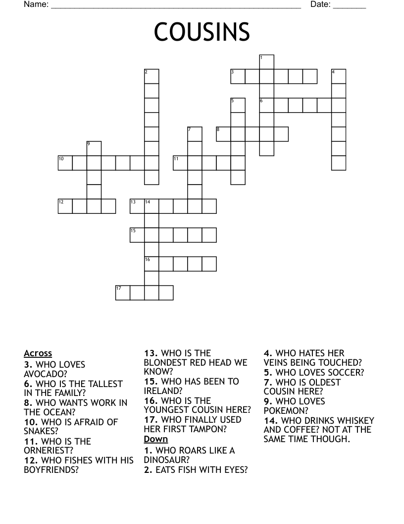 COUSINS Crossword WordMint