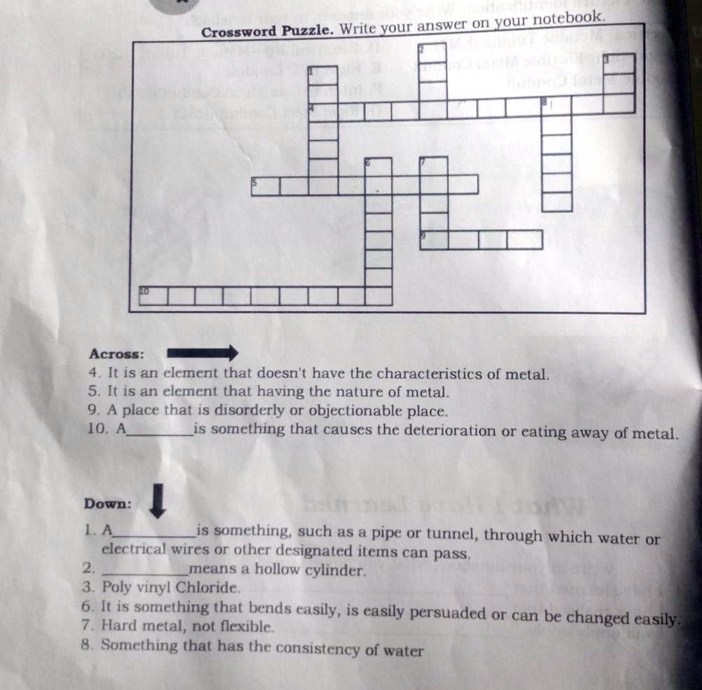 Crossword Puzzle Write Your Answer On Your 