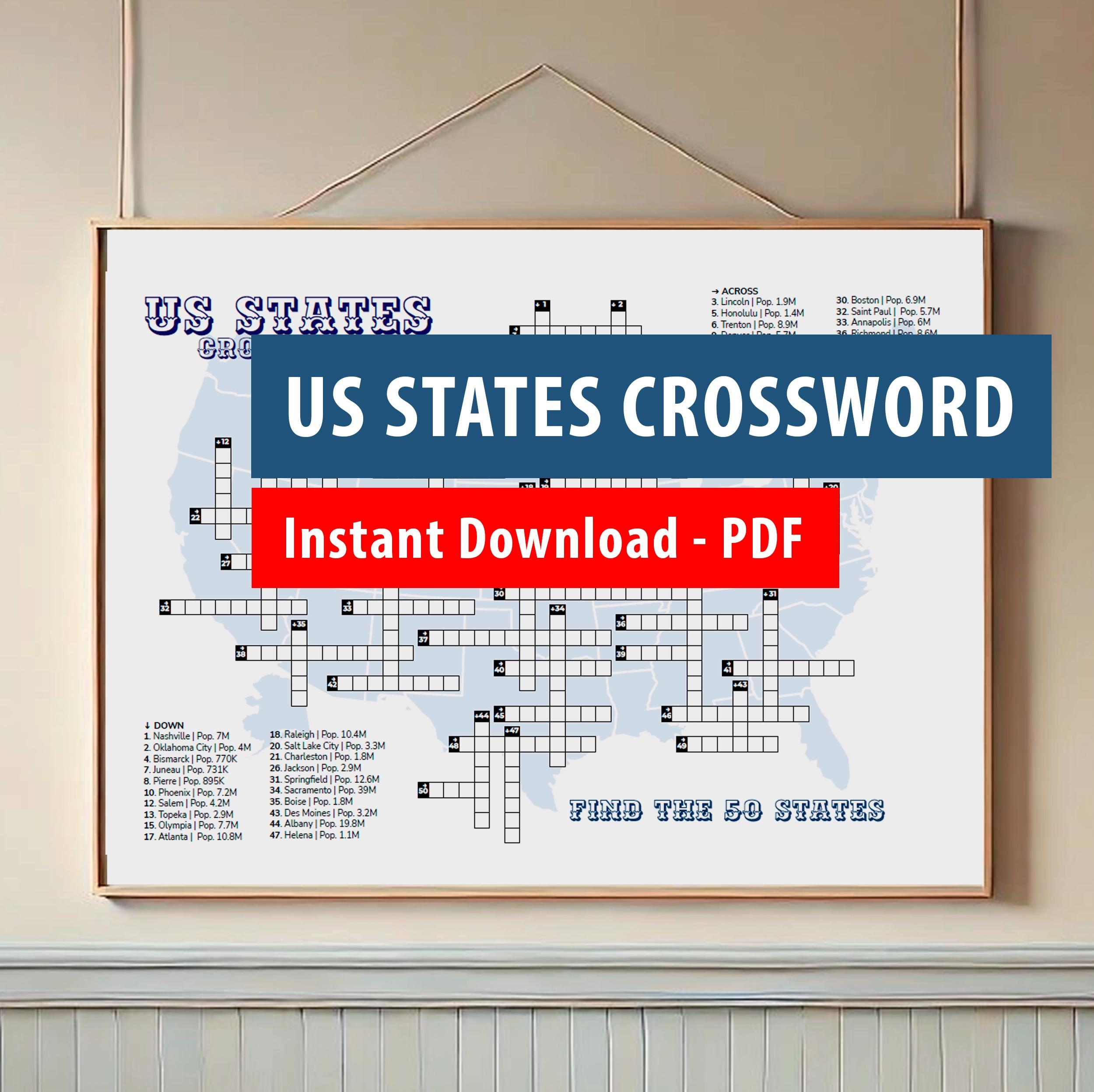 Crossword USA States 4 Sizes Find The 50 States Solutions And Two Designs Included Learn Instant Download USA Crossword PDF File Etsy