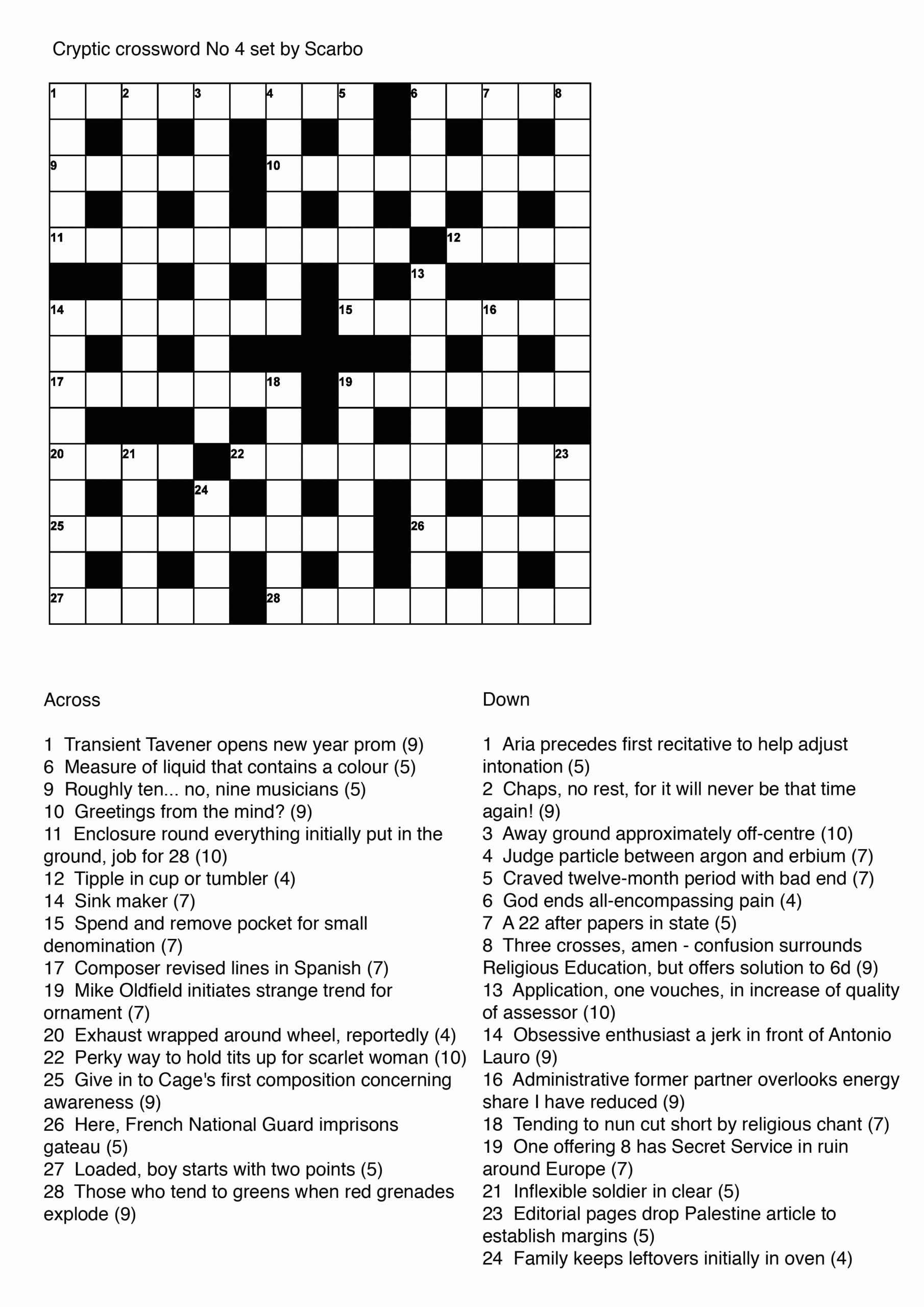 Cryptic Crossword No 4 Set By Scarbo Lee Westwood