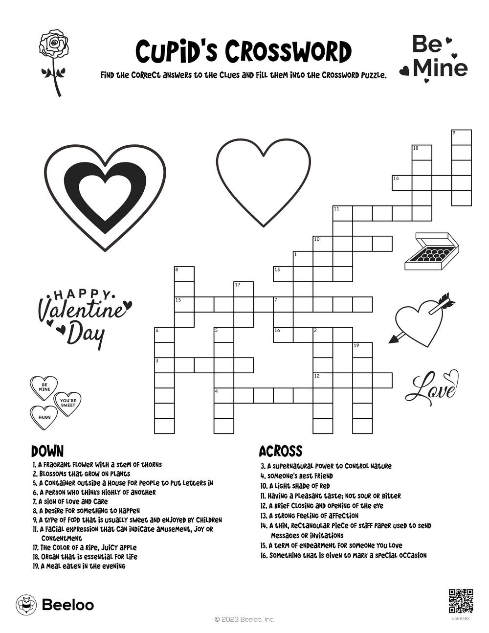 Cupid s Crossword Beeloo Printable Crafts And Activities For Kids