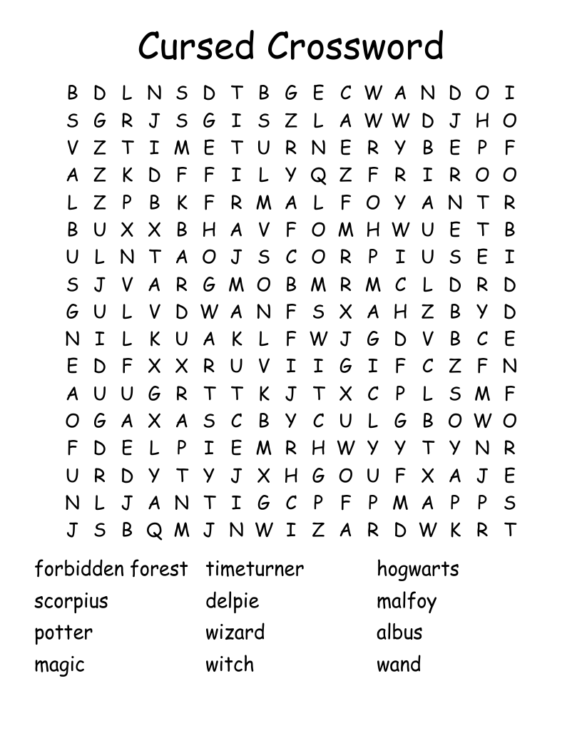 Cursed Crossword Word Search WordMint