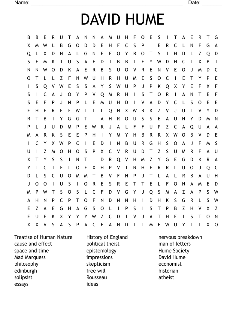 DAVID HUME Word Search WordMint