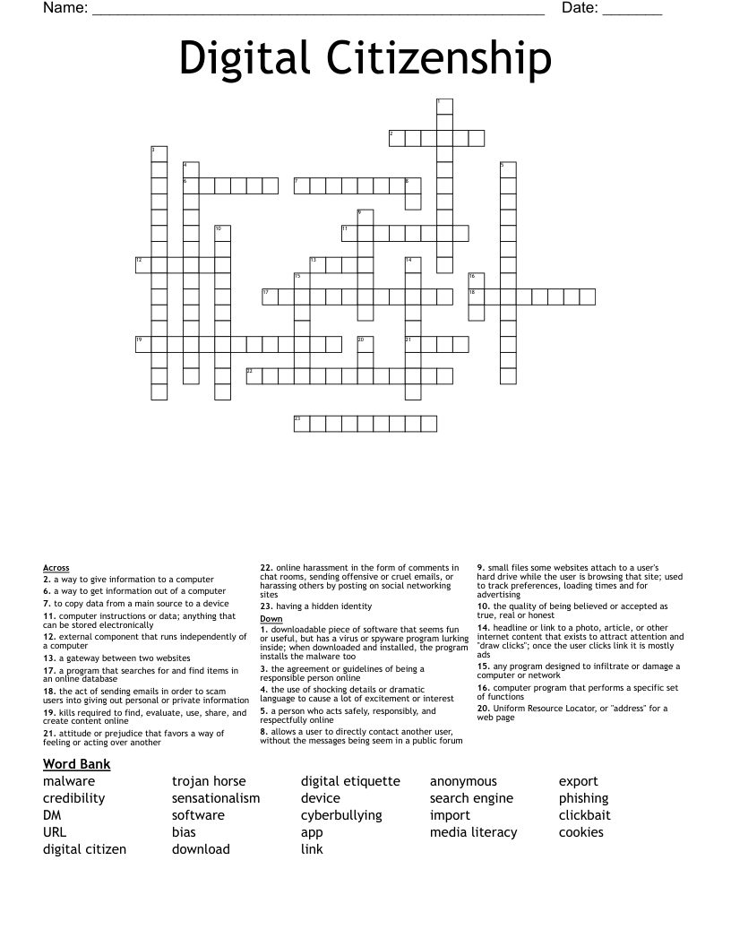 Digital Citizenship Crossword WordMint
