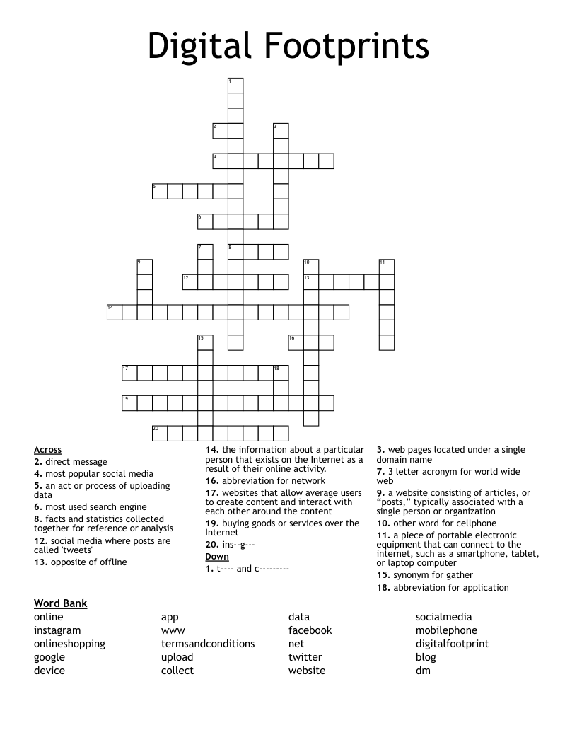 Digital Footprints Crossword WordMint Digital Footprints Crossword WordMint