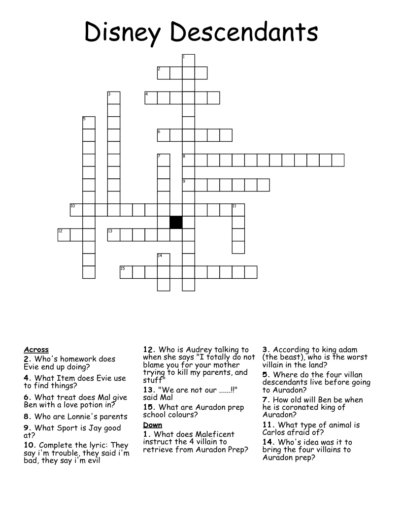Disney Descendants Crossword WordMint