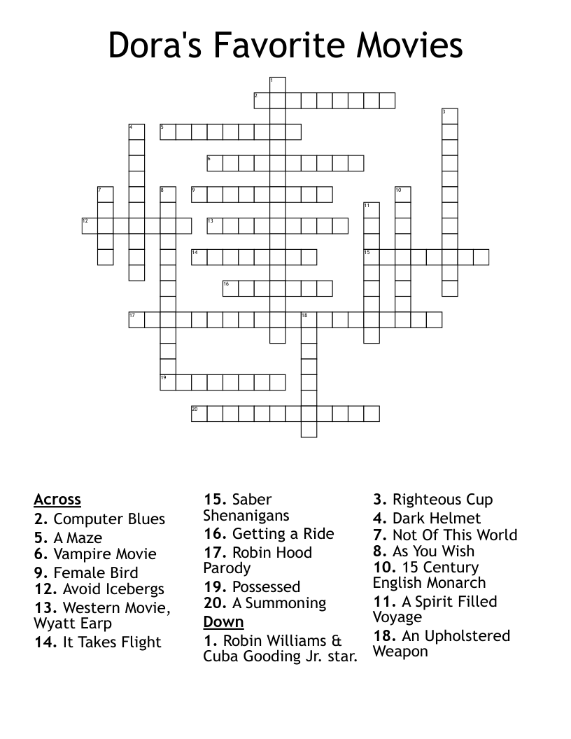 Dora s Favorite Movies Crossword WordMint