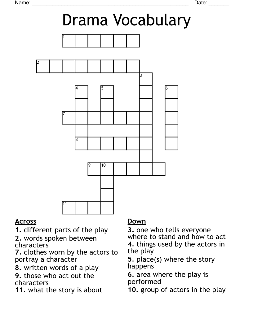 Drama Vocabulary Crossword WordMint