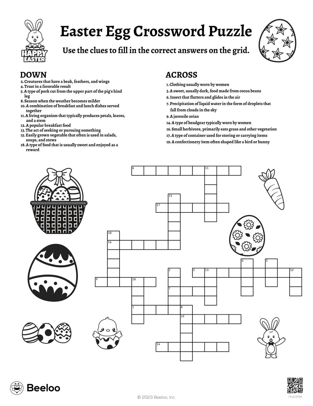 Easter Egg Crossword Puzzle Beeloo Printable Crafts And Activities For Kids