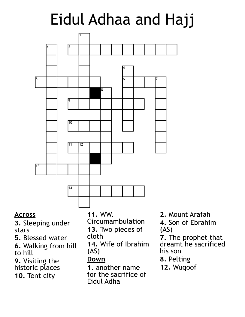 Eidul Adhaa And Hajj Crossword WordMint Eidul Adhaa And Hajj Crossword WordMint