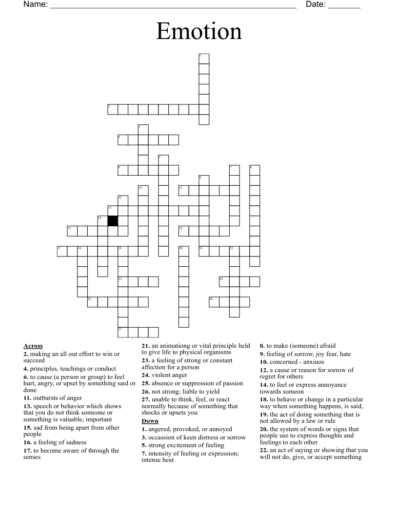Emotion Crossword WordMint