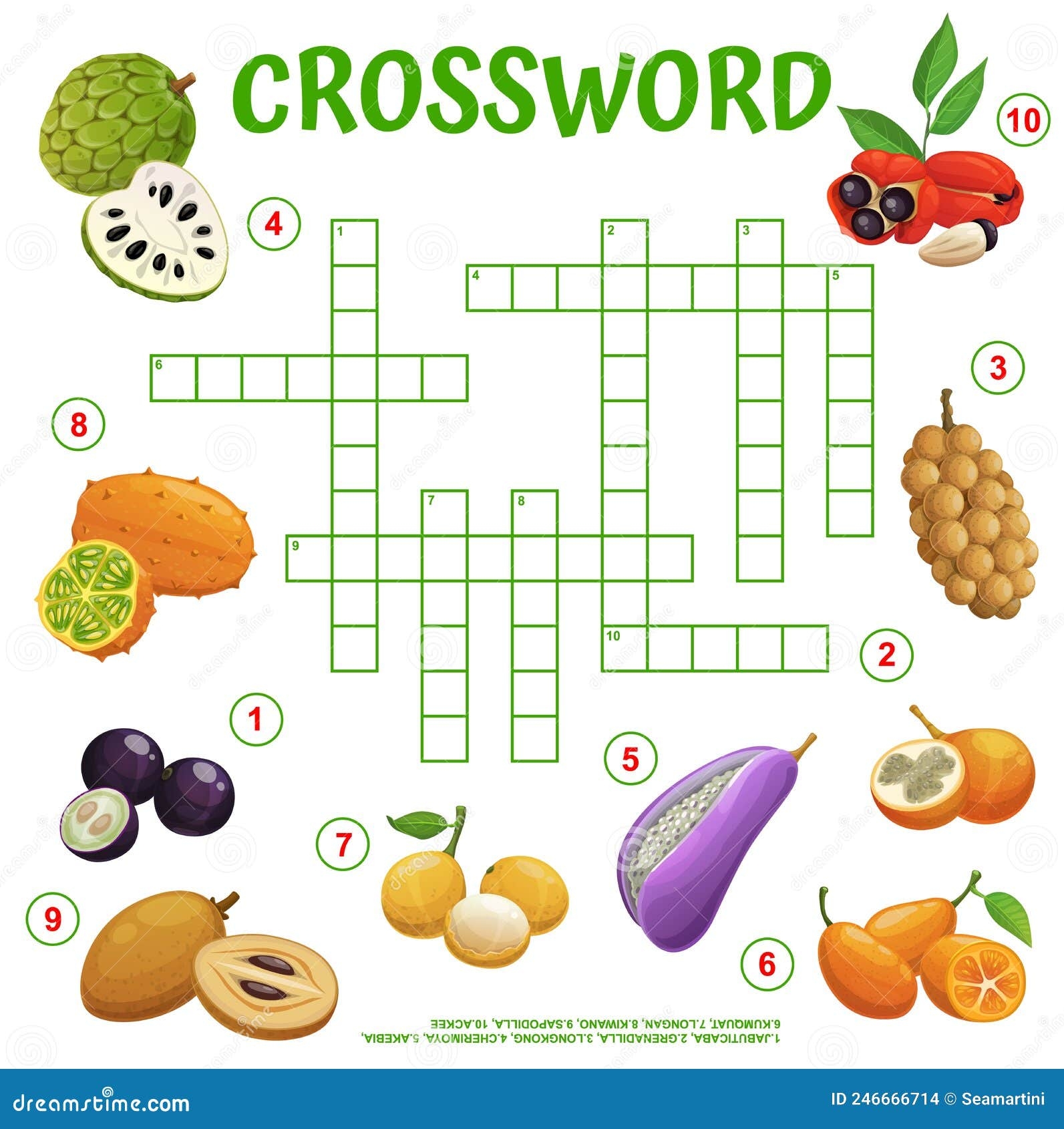 Exotic Tropical Fruits Crossword Find A Word Game Stock Vector Illustration Of Food Crossword 246666714