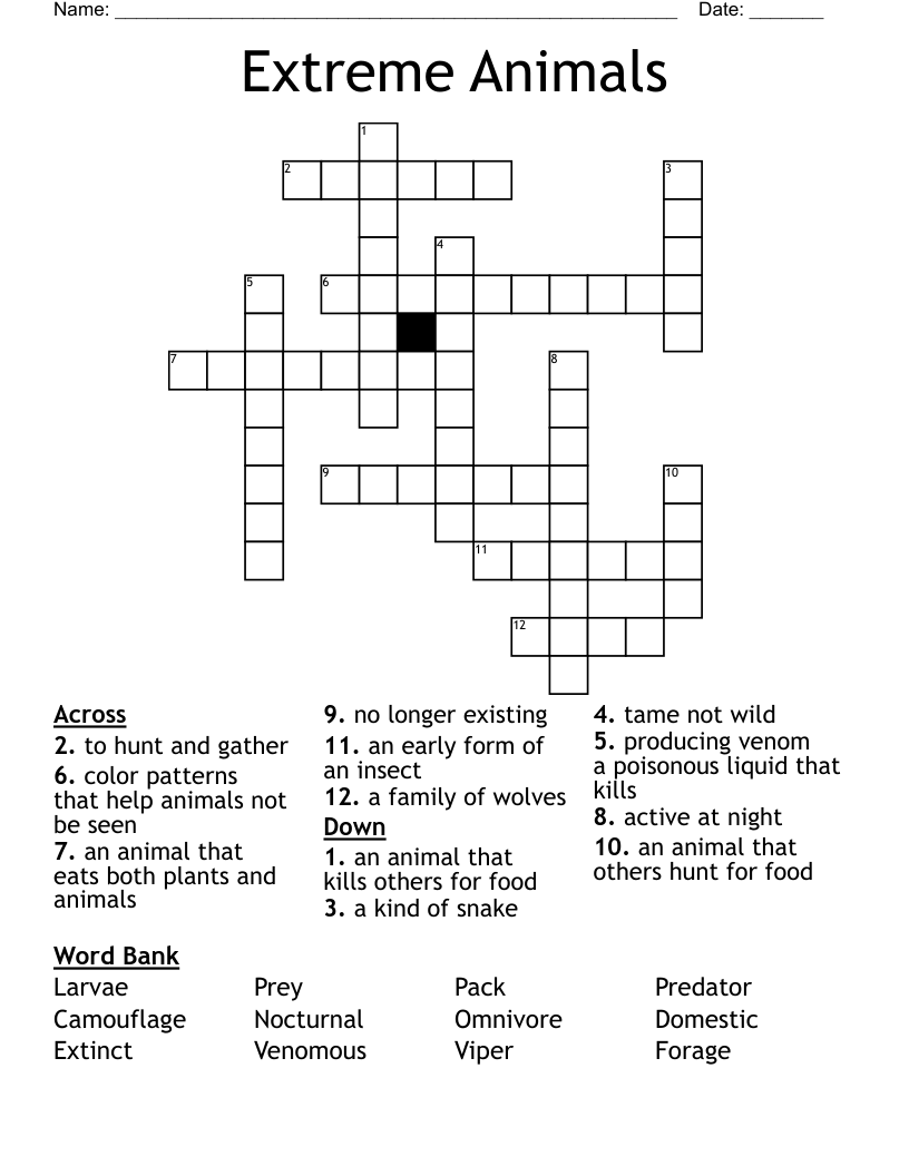 Extreme Animals Crossword WordMint