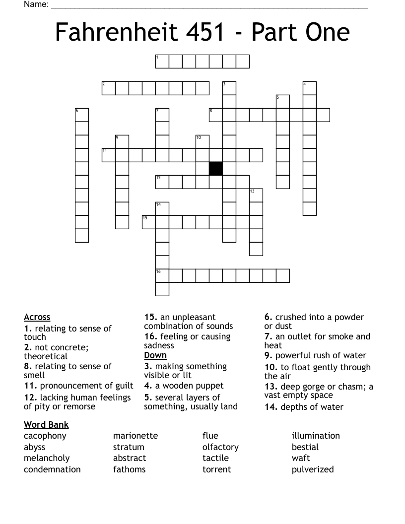 Fahrenheit 451 Part One Crossword WordMint