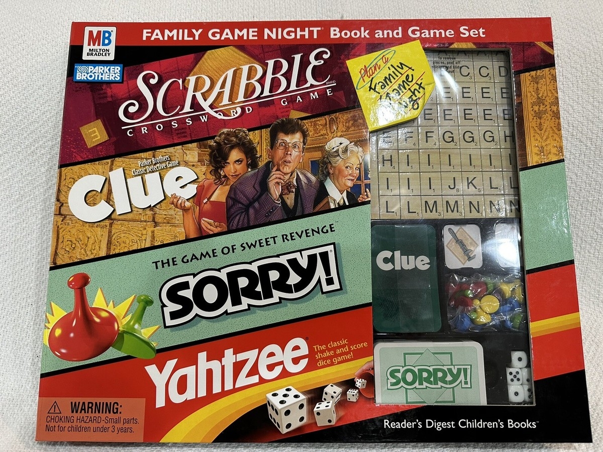 Family Game Night Book Game Set Scrabble Clue Sorry Yahtzee 4 Games In 1 EBay Family Game Night Book Game Set Scrabble Clue Sorry Yahtzee 4 Games In 1 EBay