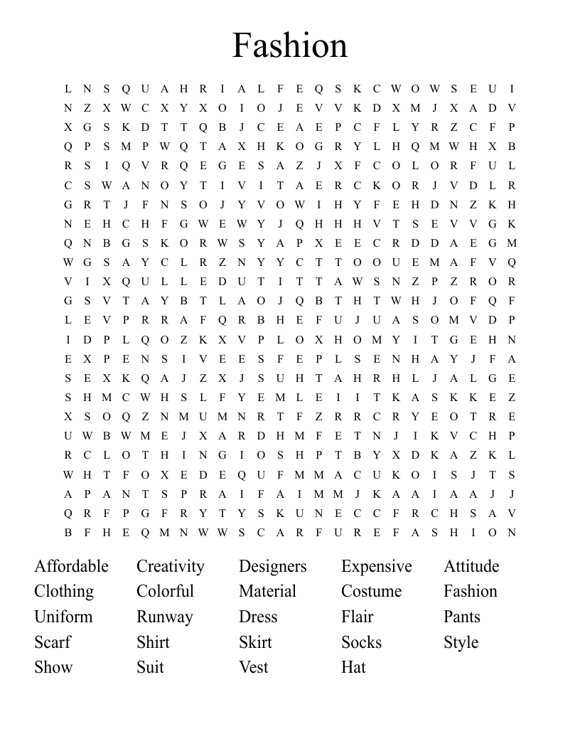 Fashion Word Search WordMint