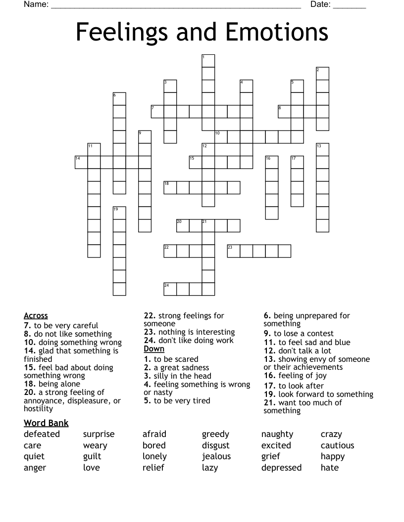 Feelings And Emotions Crossword WordMint