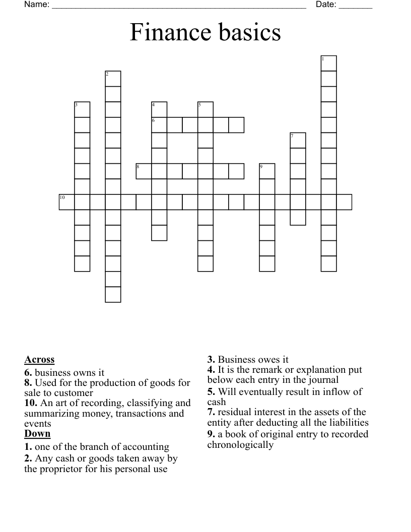 Finance Basics Crossword WordMint