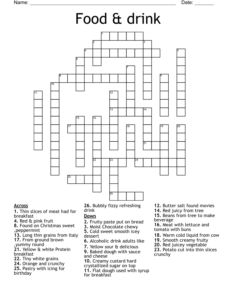 Food Drink Crossword WordMint Food Drink Crossword WordMint