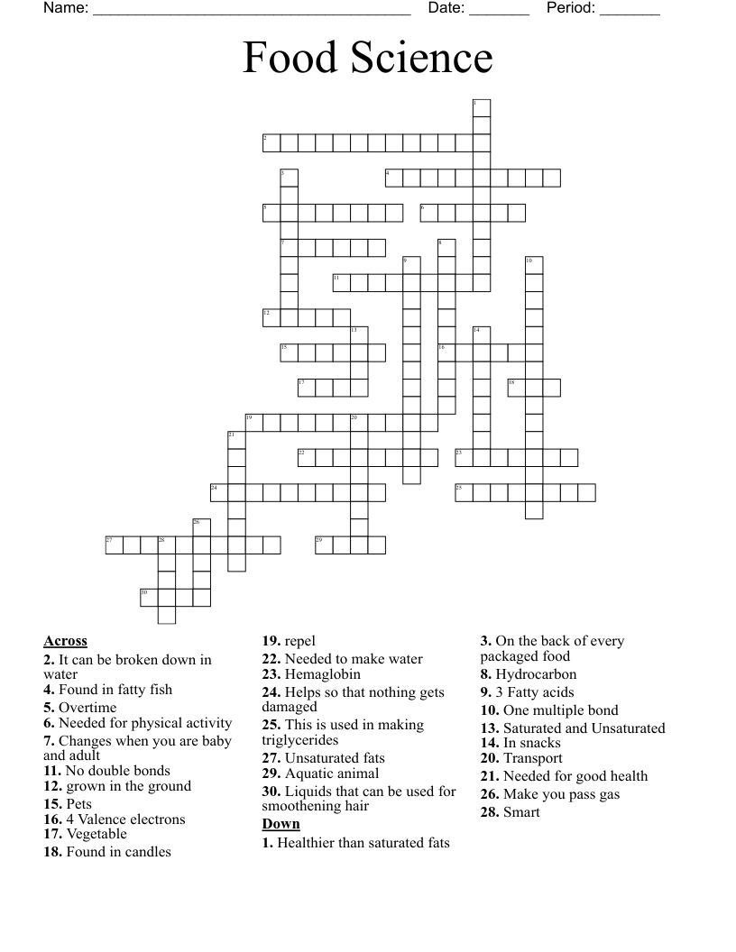 Food Science Crossword WordMint
