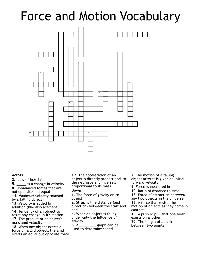 Force And Motion Vocabulary Crossword WordMint Force And Motion Vocabulary Crossword WordMint