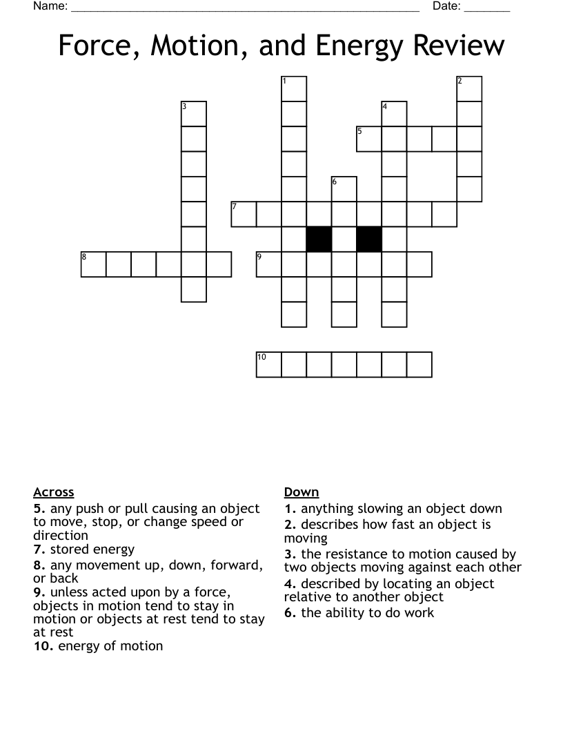Force Motion And Energy Review Crossword WordMint Force Motion And Energy Review Crossword WordMint