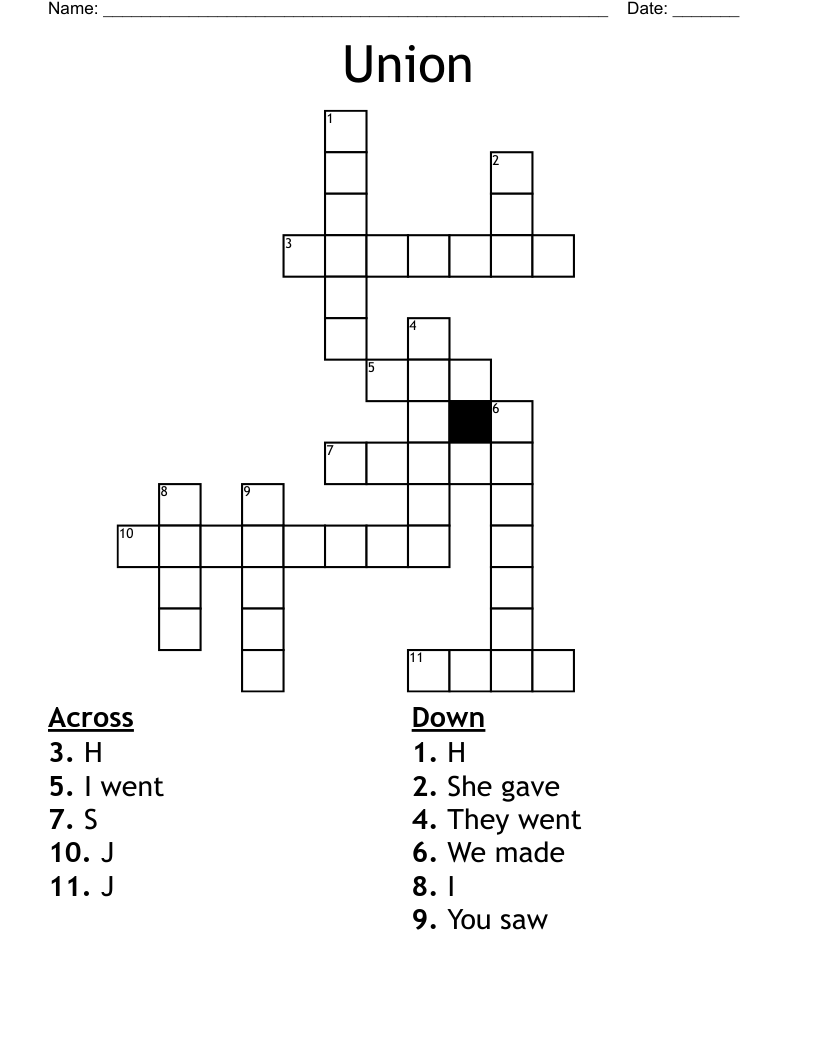Form A Union Crossword Printable