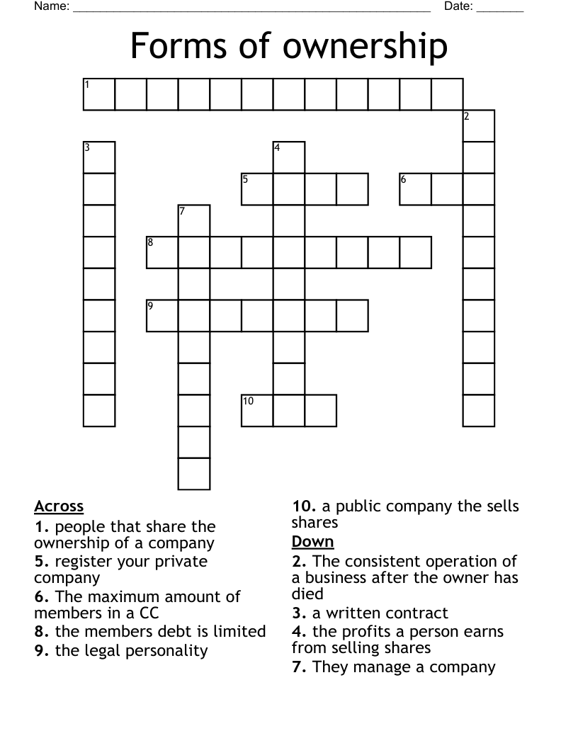 Forms Of Ownership Crossword WordMint