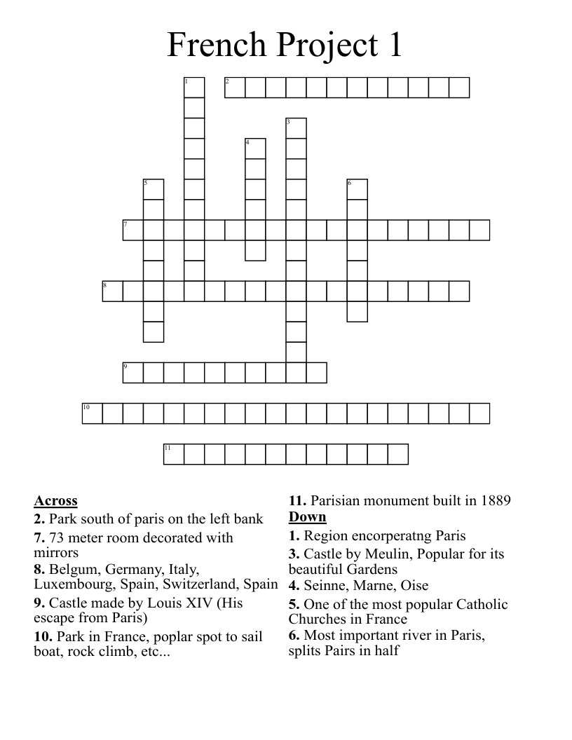 French Project 1 Crossword WordMint