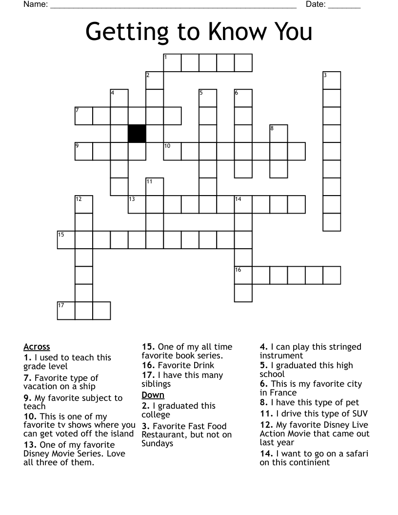 Getting To Know You Crossword WordMint