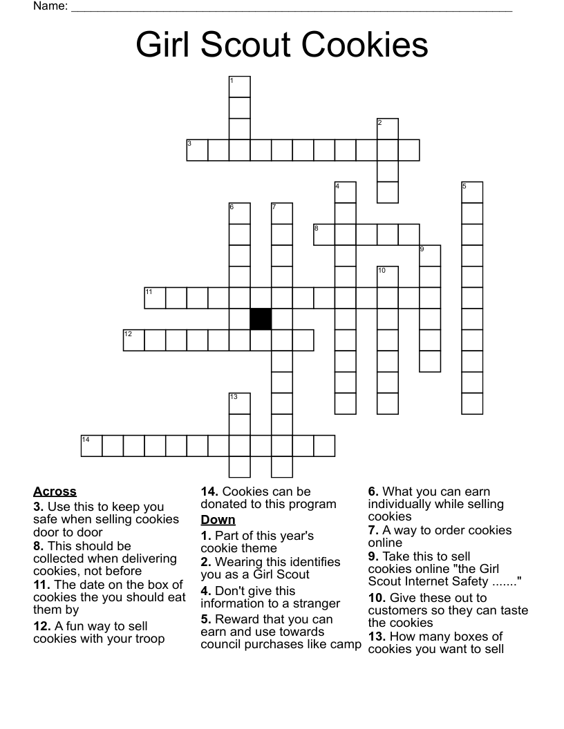 Girl Scout Cookies Crossword WordMint
