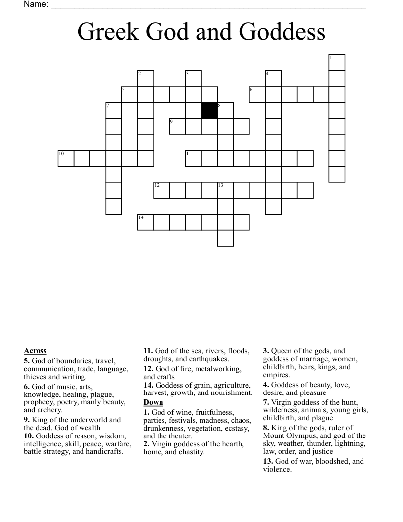 Greek God And Goddess Crossword WordMint Greek God And Goddess Crossword WordMint