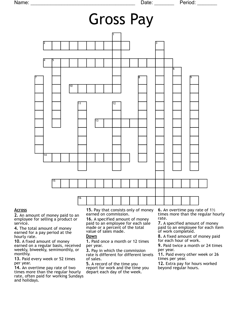 Gross Pay Crossword WordMint