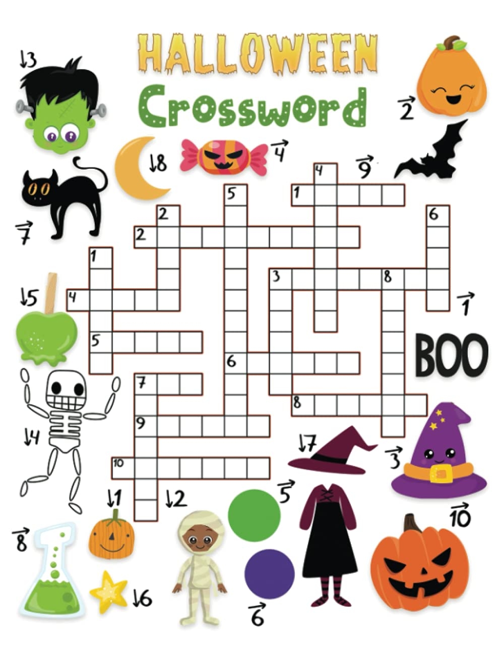 Halloween Crosswords Fun Halloween Themed Crosswords Puzzle Activity Book Kiddo Press Jane 9798536010112 Amazon Books