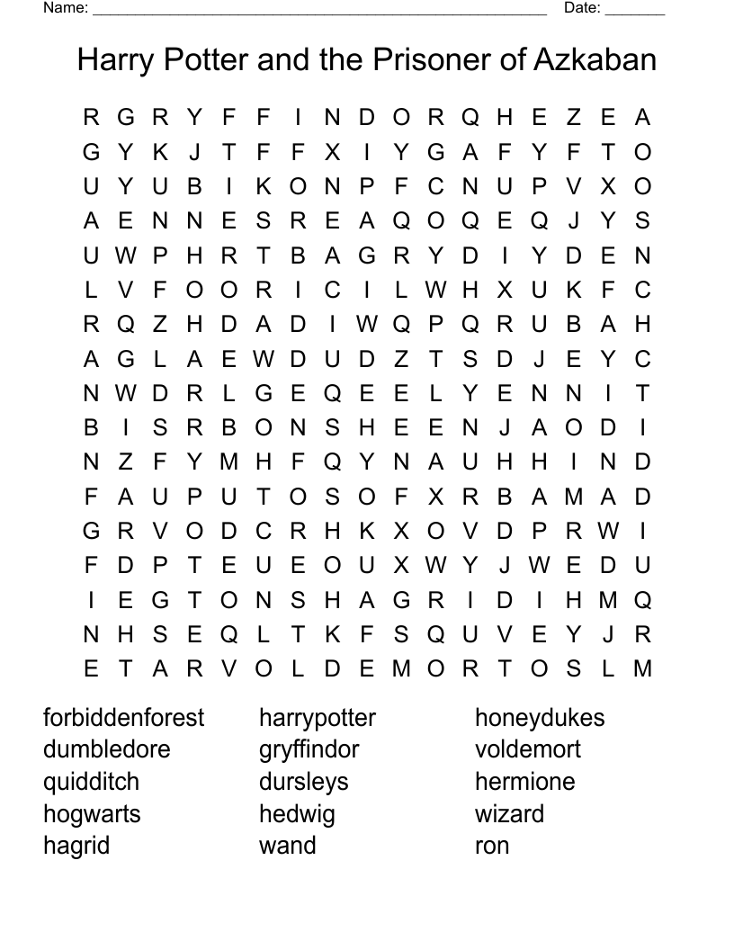 Harry Potter And The Prisoner Of Azkaban Crossword Puzzle WordMint
