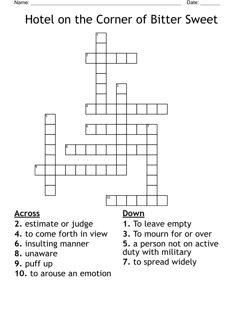 Hotel On The Corner Of Bitter Sweet Crossword WordMint