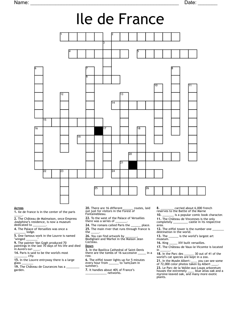 Ile De France Crossword WordMint