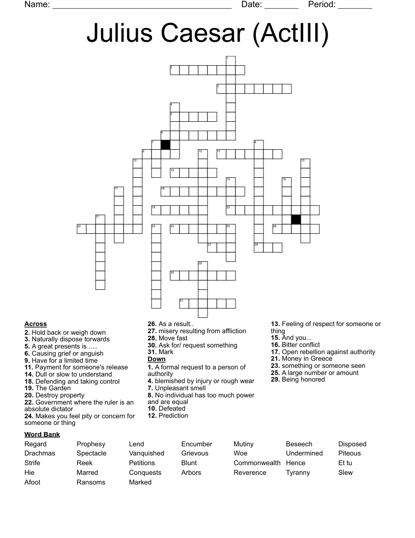 Julius Caesar ActIII Crossword WordMint