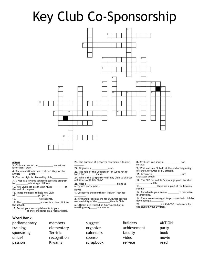 Key Club Crossword WordMint