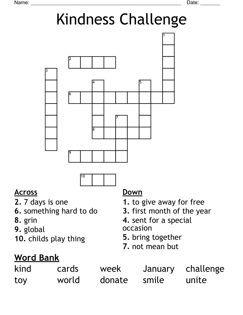 Kindness Challenge Crossword WordMint