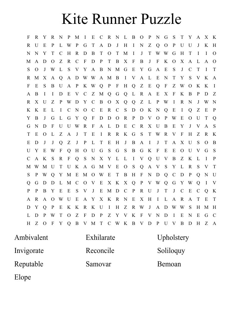 Kite Runner Puzzle Word Search WordMint
