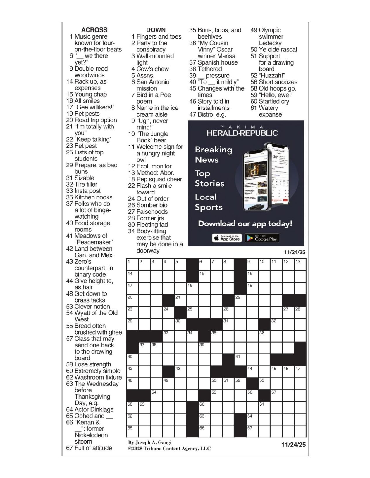 LA Times Crossword Nov 24 2025 Crosswords Yakimaherald