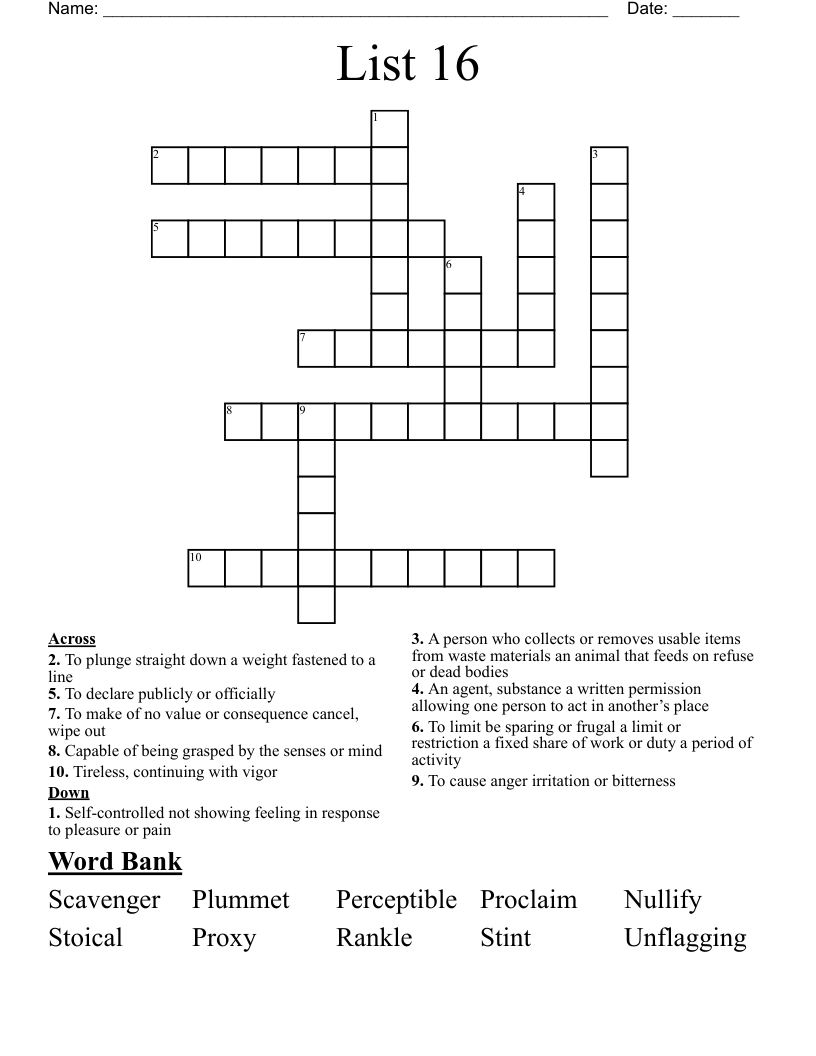 List 16 Crossword WordMint