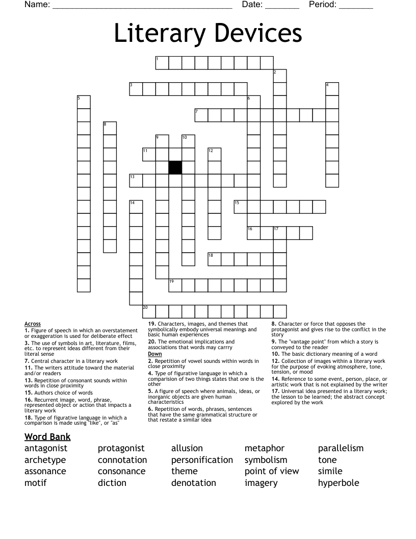 Literary Devices Crossword WordMint
