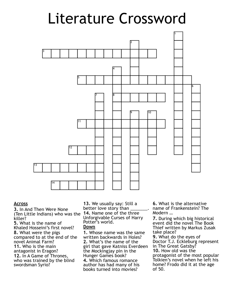Literature Crossword WordMint