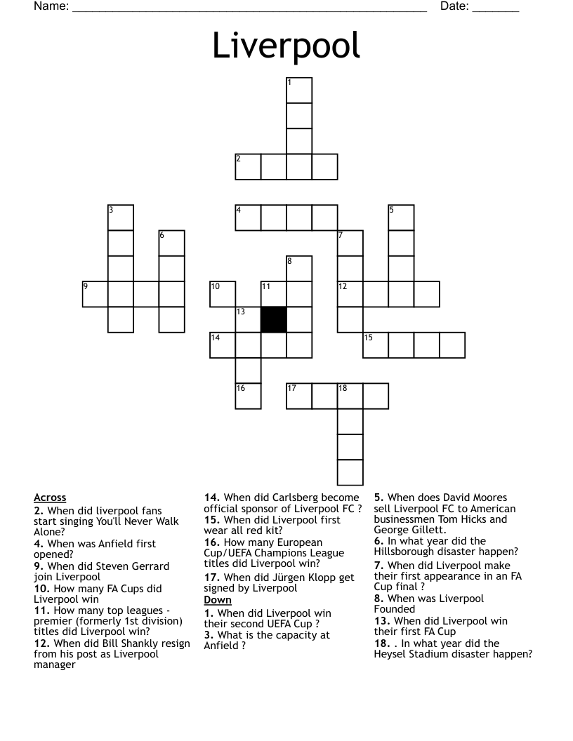 Liverpool Crossword WordMint