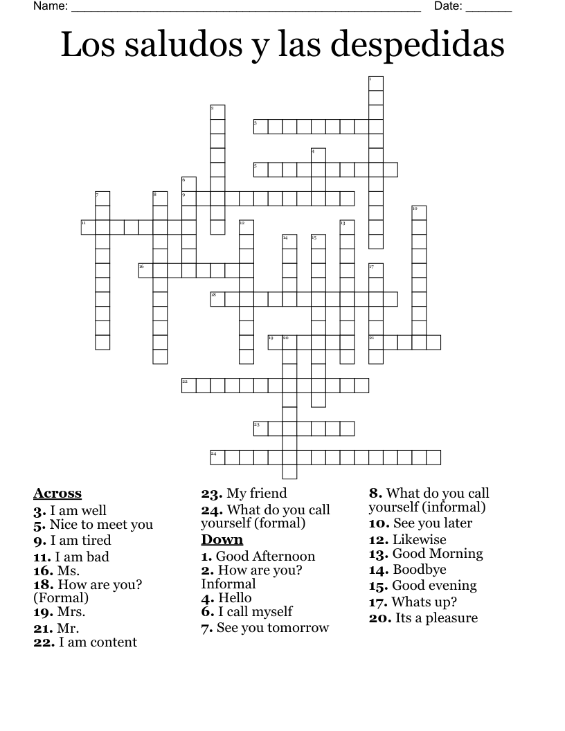 Los Saludos Y Las Despedidas Crossword WordMint