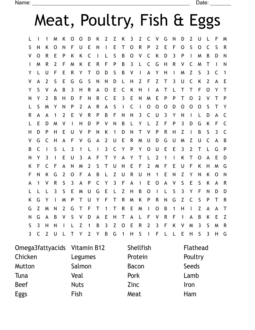 Meat Poultry Fish Eggs Word Search WordMint
